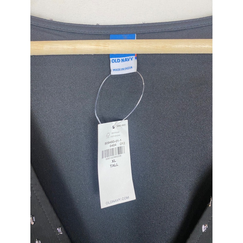 Old Navy Womens XL Tall Black Silver Metallic Swiss Dot V-Neck Mini Dress NWT - Picture 8 of 8